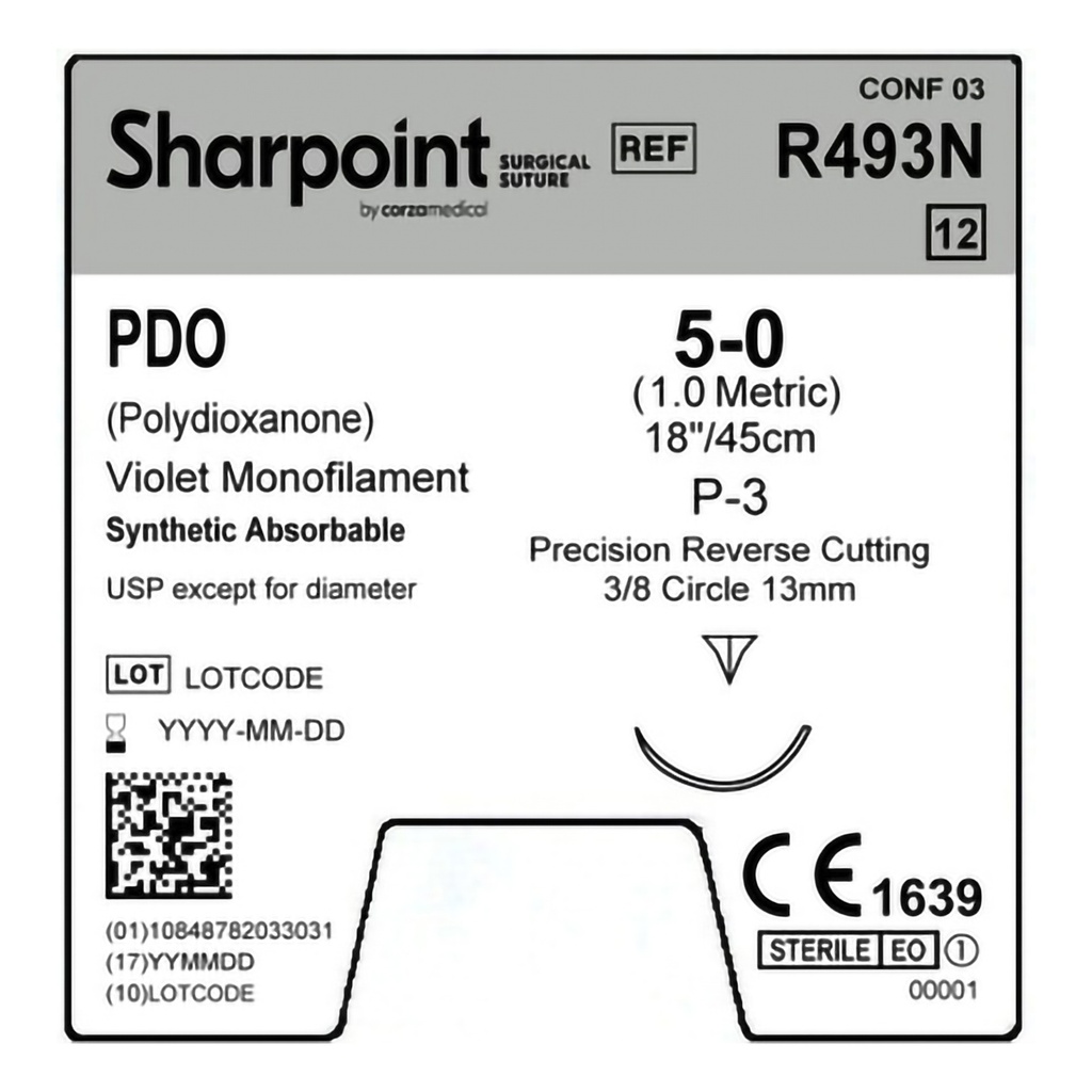 Surgical Specialties Sharpoint Plus 5-0 18 inch Polydioxanone Suture with Needle and Violet, 12 per Box
