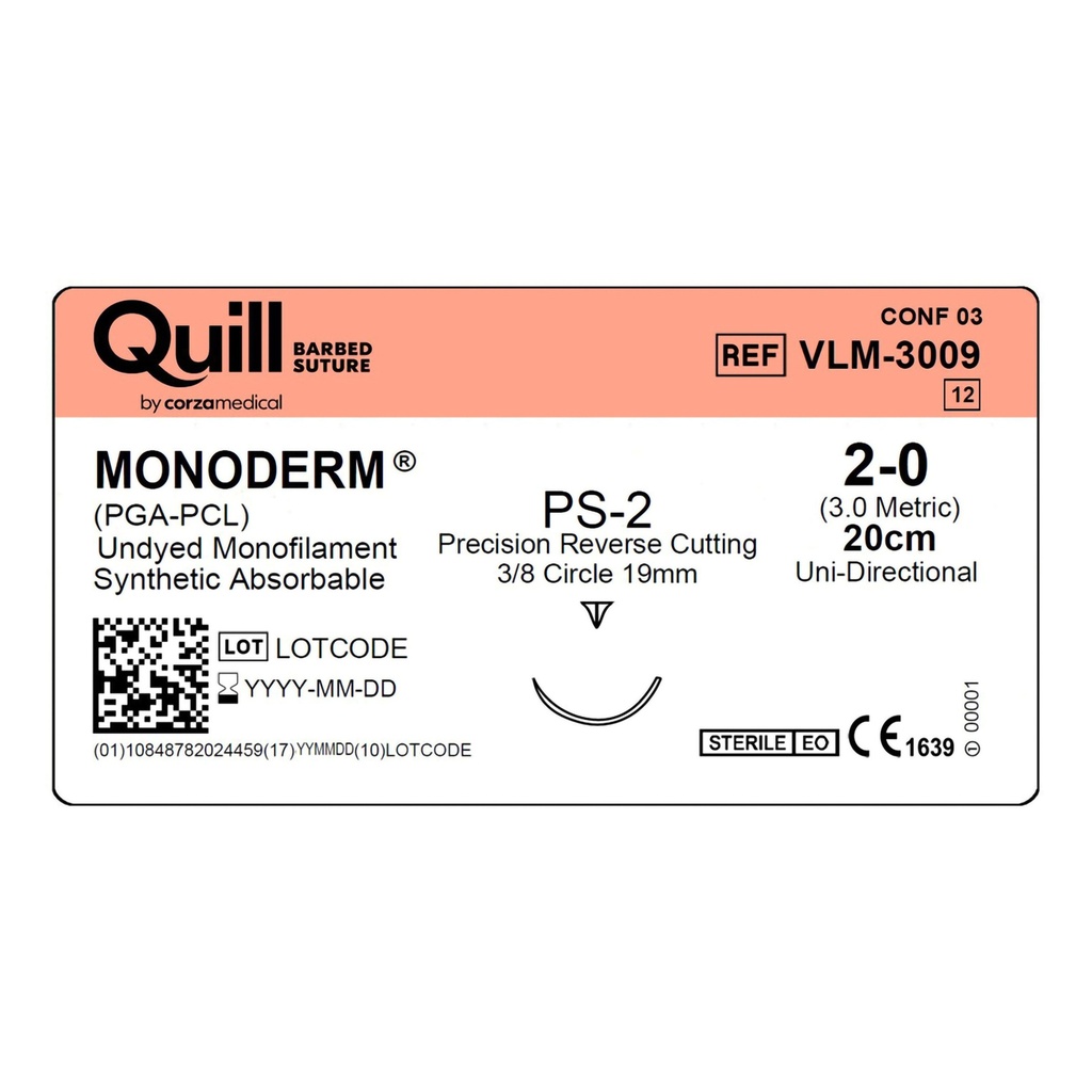 Surgical Specialties Quill 2-0 20 cm Monoderm Suture with Needle and Undyed, 12 per Box