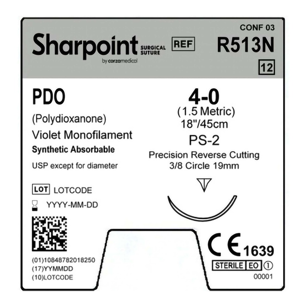 Surgical Specialties 4-0 19 mm Polydioxanone Suture with Needle and Violet, 12 per Box