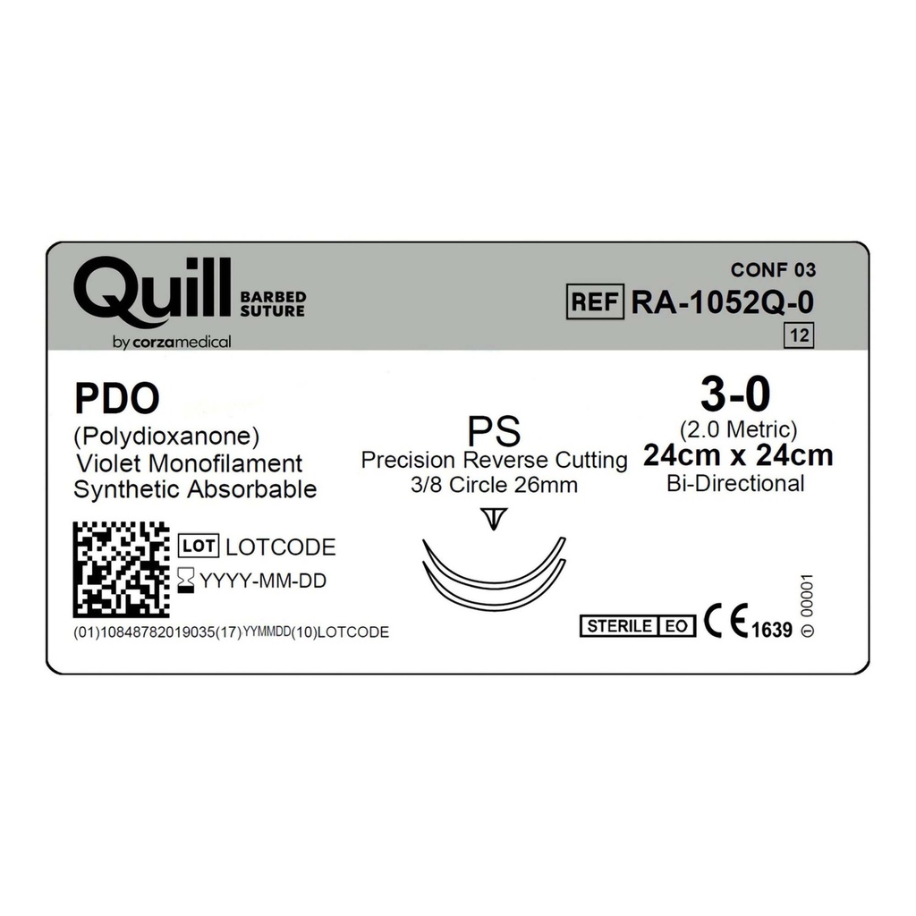 Surgical Specialties Quill 3-0 24 cm Polydioxanone Absorbable Suture with Needle and Violet, 12 per Box