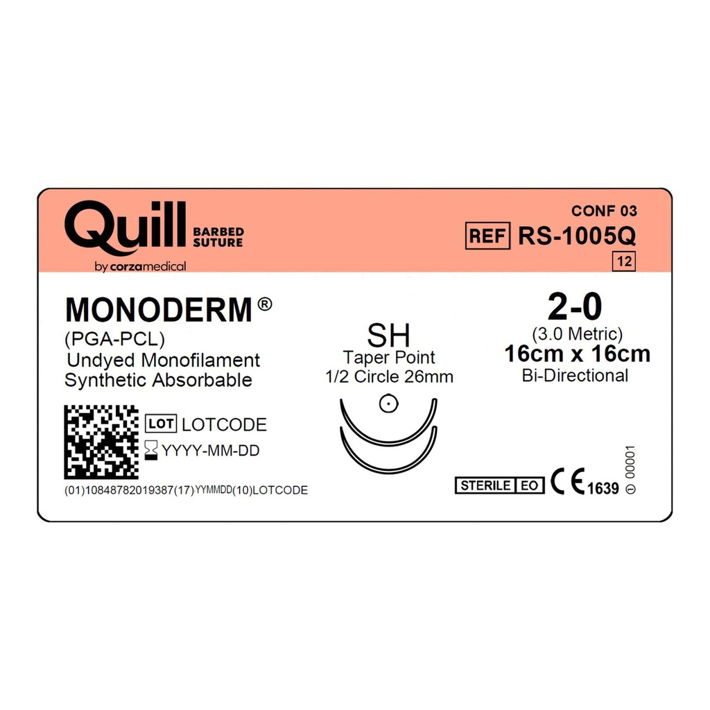 Surgical Specialties Quill Monoderm 26 mm x 16 cm Polyglycolic Acid / PCL Absorbable Suture with Needle and Undyed, 12 per Box