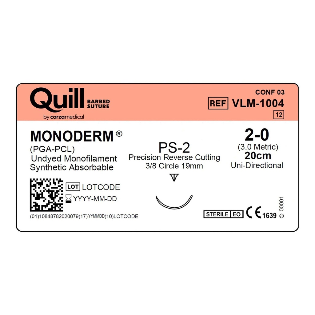 Surgical Specialties Quill Monoderm 2-0 20 cm Polyglycolic Acid / PCL Absorbable Suture with Needle and Undyed, 12 per Box