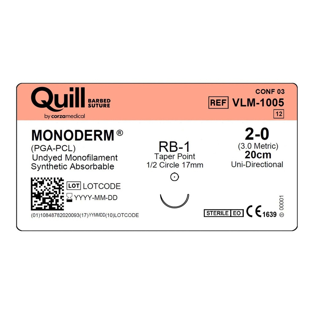 Surgical Specialties Quill Monoderm 17 mm x 20 cm Polyglycolic Acid / PCL Absorbable Suture with Needle and Undyed, 12 per Box