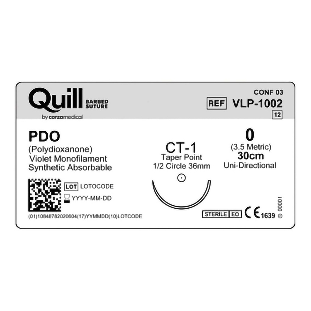 Surgical Specialties Quill 36 mm x 30 cm Polydioxanone Absorbable Suture with Needle and Violet, 12 per Box