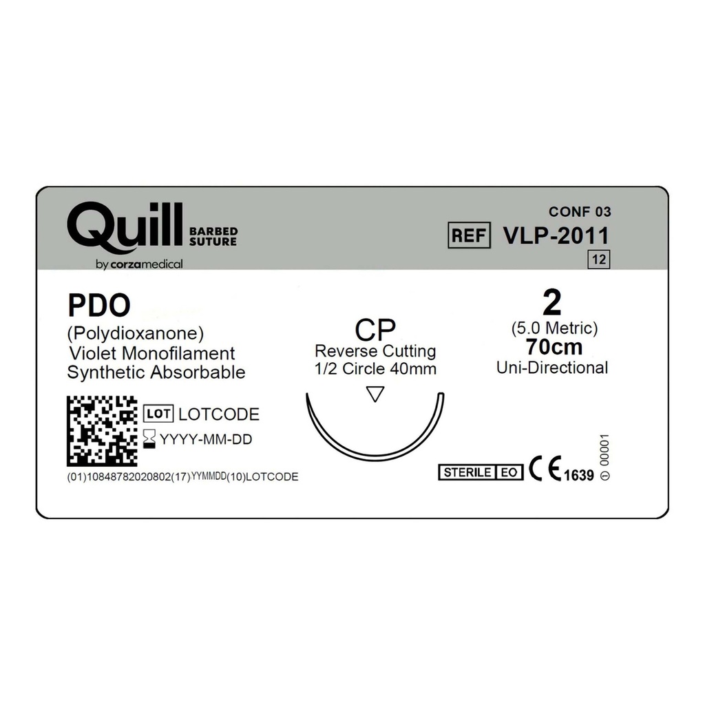 Surgical Specialties Quill 40 mm x 70 cm Polydioxanone Absorbable Suture with Needle and Violet, 12 per Box