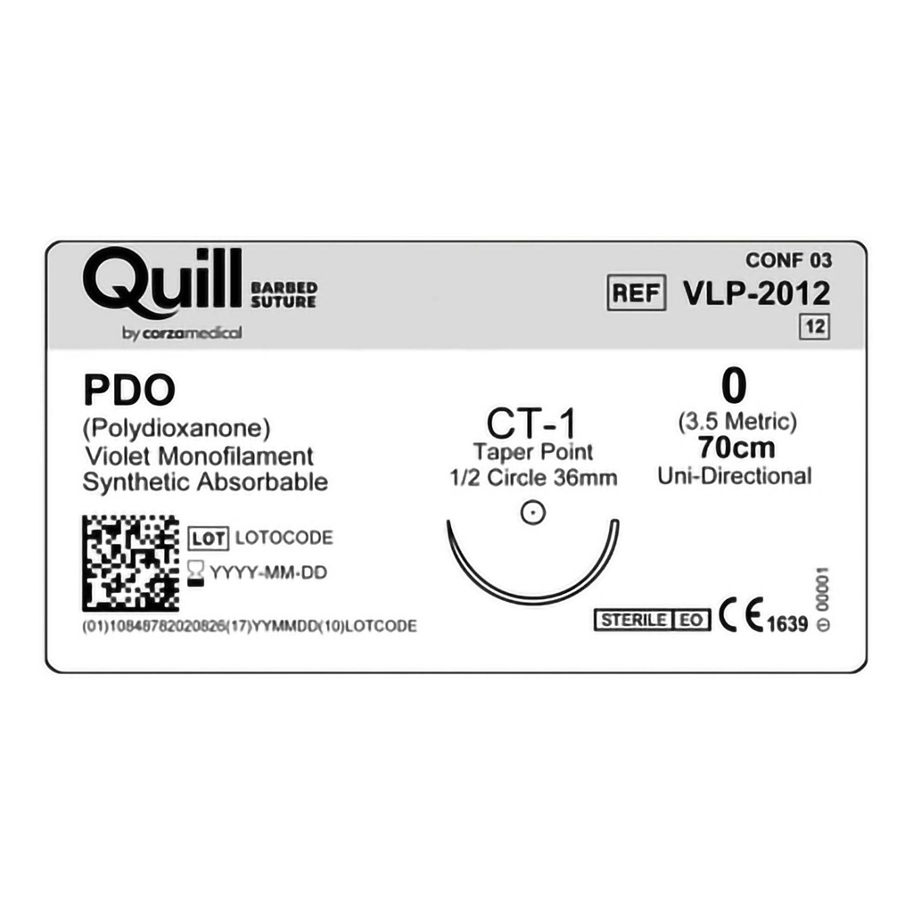 Surgical Specialties Quill 36 mm x 70 cm Polydioxanone Absorbable Suture with Needle and Violet, 12 per Box