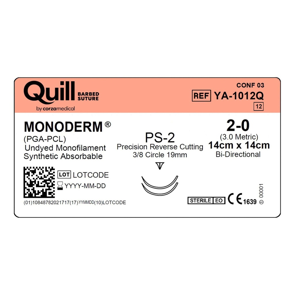 Surgical Specialties Quill Monoderm 14 cm x 14 cm 19 mm Polyglycolic Acid / PCL Absorbable Suture with Needle and Undyed, 12 per Box