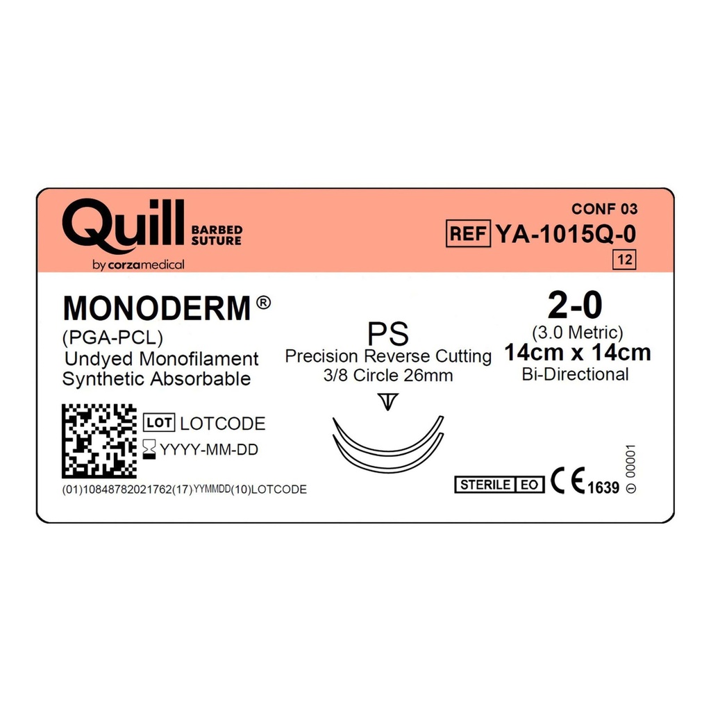 Surgical Specialties Quill Monoderm 14 cm x 14 cm 26 mm Polyglycolic Acid / PCL Absorbable Suture with Needle and Undyed, 12 per Box