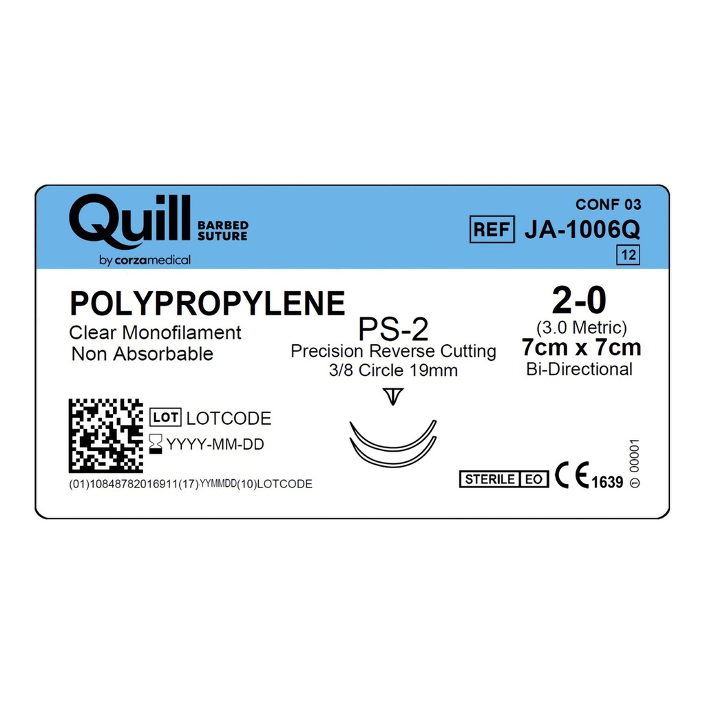 Surgical Specialties Quill 2-0 7 cm Polypropylene Non Absorbable Suture with Needle and Undyed, 12 per Box