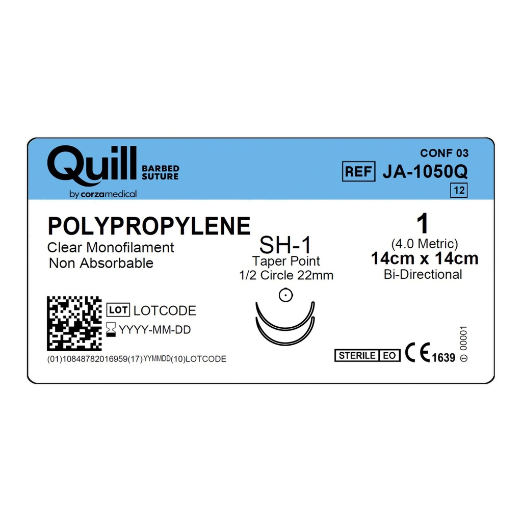 Surgical Specialties Quill 1 14 cm Polypropylene Non Absorbable Suture with Needle and Undyed, 12 per Box