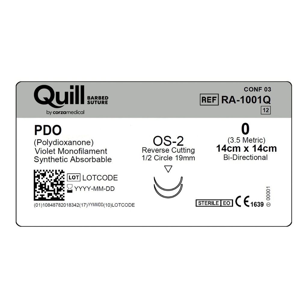 Surgical Specialties Quill 0 19 mm Polydioxanone Absorbable Suture with Needle and Violet, 12 per Box