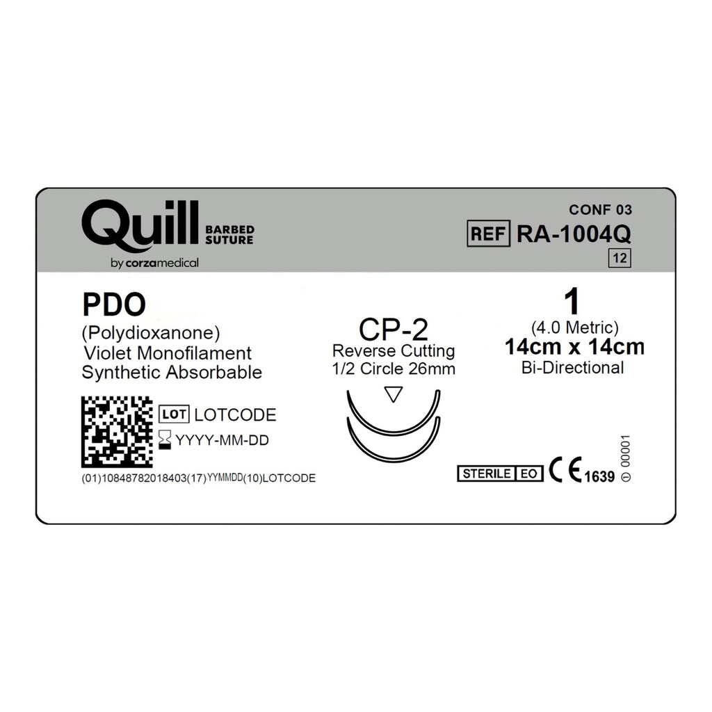 Surgical Specialties Quill 1 26 mm Polydioxanone Absorbable Suture with Needle and Violet, 12 per Box