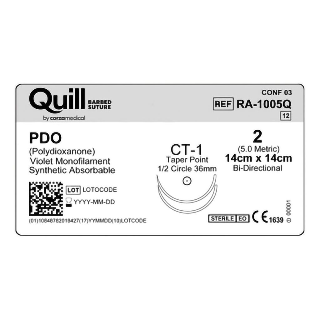 Surgical Specialties Quill 2 36 mm Polydioxanone Absorbable Suture with Needle and Violet, 12 per Box