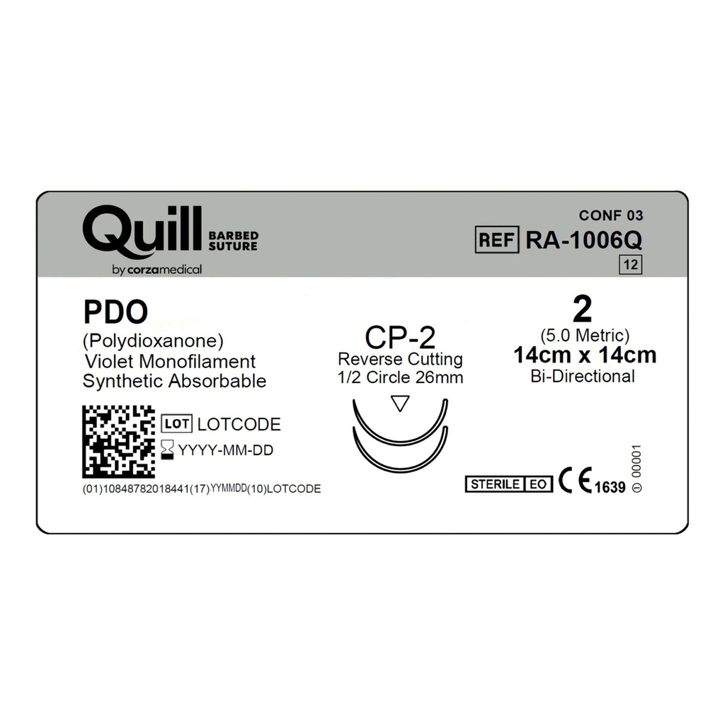 Surgical Specialties Quill 2 26 mm Polydioxanone Absorbable Suture with Needle and Violet, 12 per Box