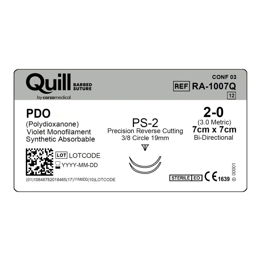 Surgical Specialties Quill 2-0 7 cm Polydioxanone Absorbable Suture with Needle and Violet, 12 per Box