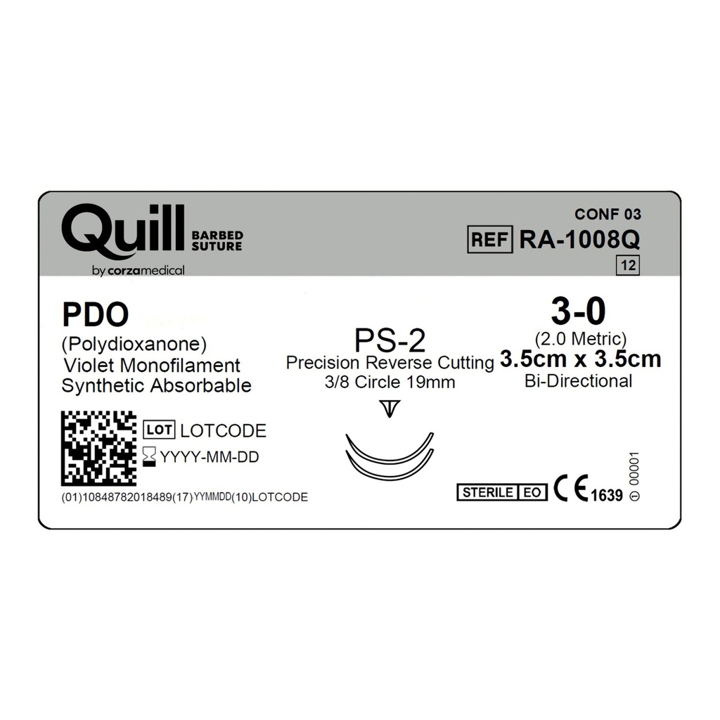 Surgical Specialties Quill 3-0 3.5 cm Polydioxanone Absorbable Suture with Needle and Violet, 12 per Box