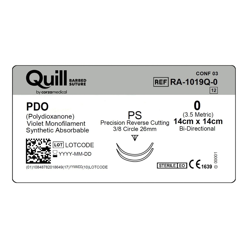 Surgical Specialties Quill 0 26 mm Polydioxanone Absorbable Suture with Needle and Violet, 12 per Box