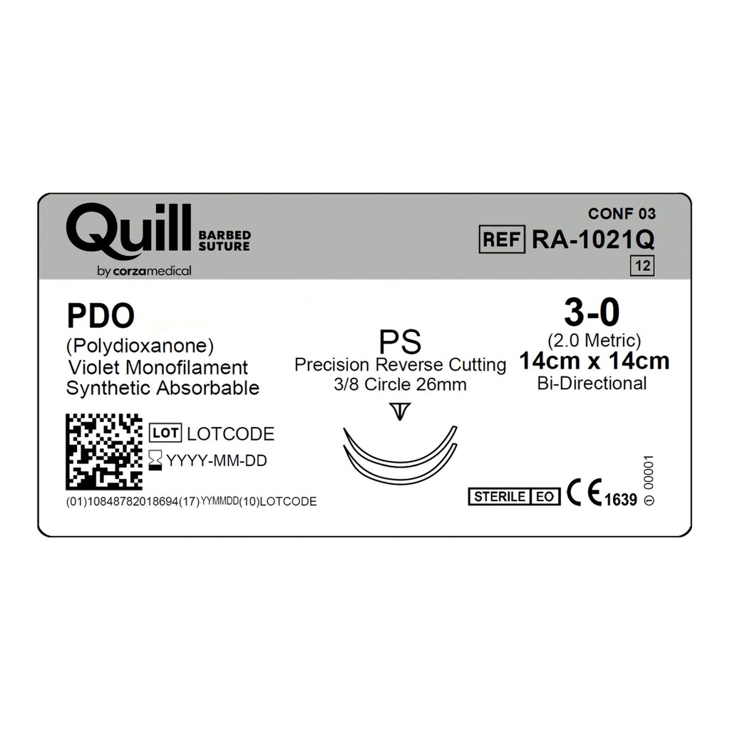 Surgical Specialties Quill 3-0 26 mm Polydioxanone Absorbable Suture with Needle and Violet, 12 per Box