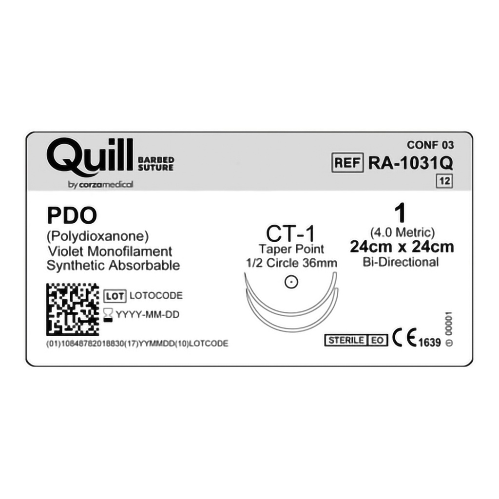 Surgical Specialties Quill 1 CT-1 Polydioxanone Absorbable Suture with Needle and Violet, 12 per Box