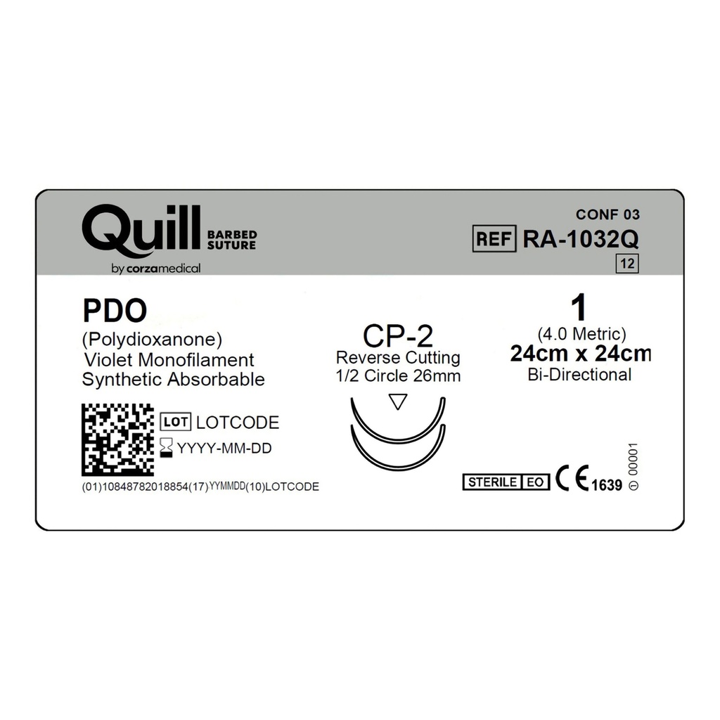 Surgical Specialties Quill 1 24 cm Polydioxanone Absorbable Suture with Needle and Violet, 12 per Box