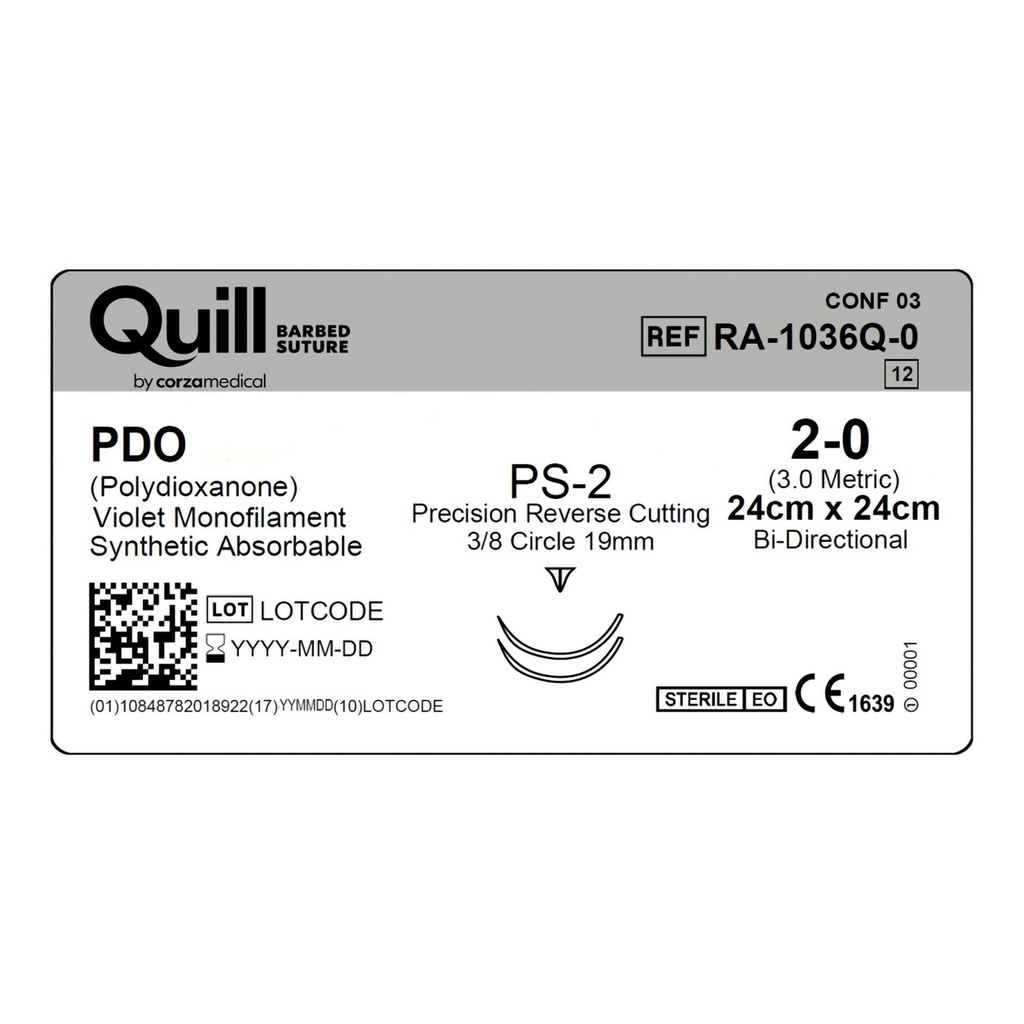Surgical Specialties Quill 2-0 24 cm Polydioxanone Absorbable Suture with Needle and Violet, 12 per Box