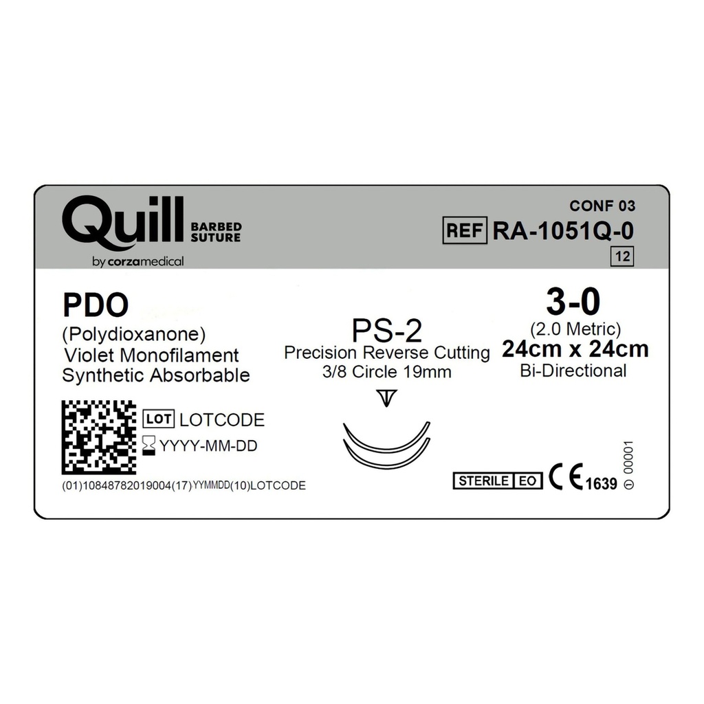 Surgical Specialties Quill 3-0 24 cm Polydioxanone Absorbable Suture with Needle and Violet, 12 per Box