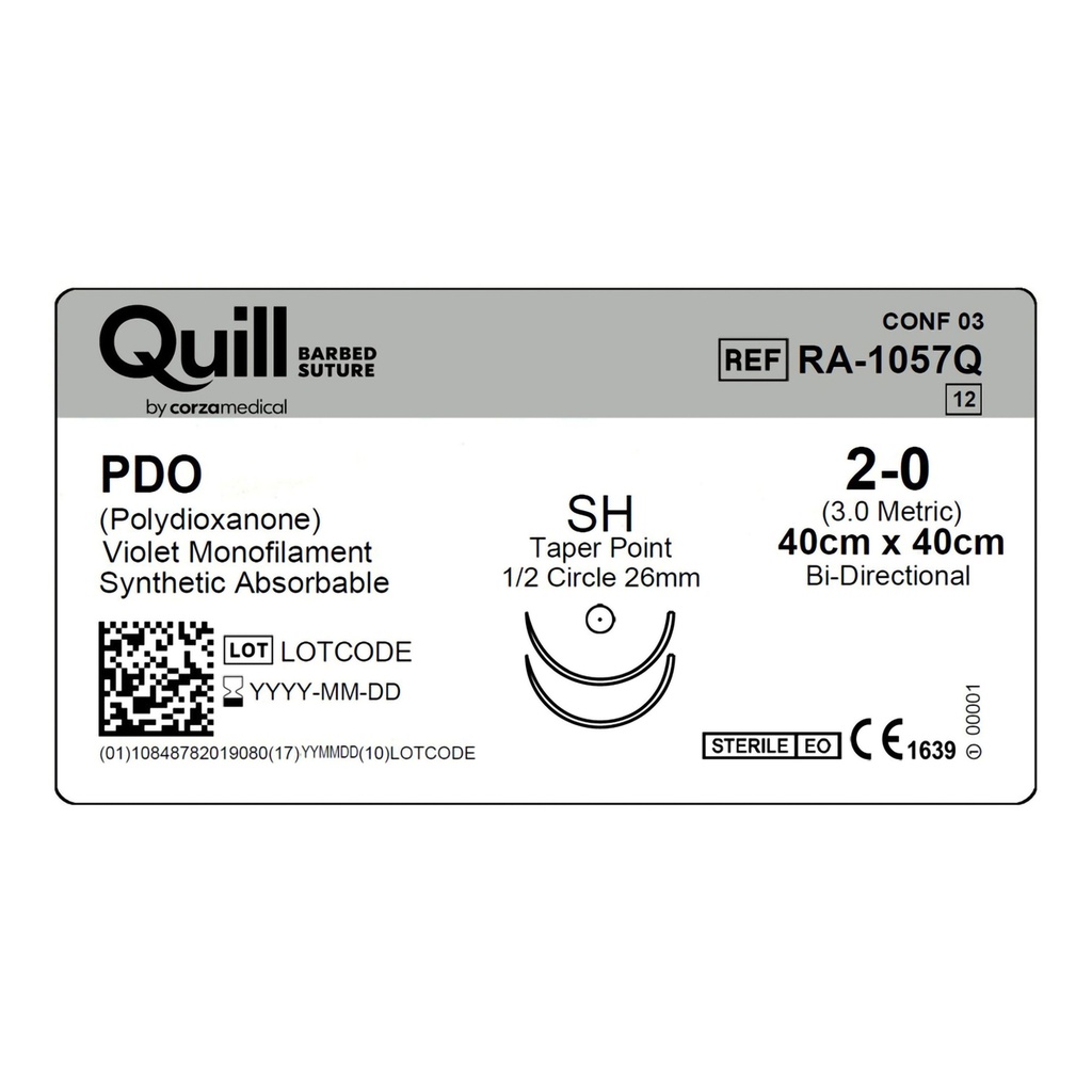 Surgical Specialties Quill 2-0 40 cm Polydioxanone Absorbable Suture with Needle and Violet, 12 per Box