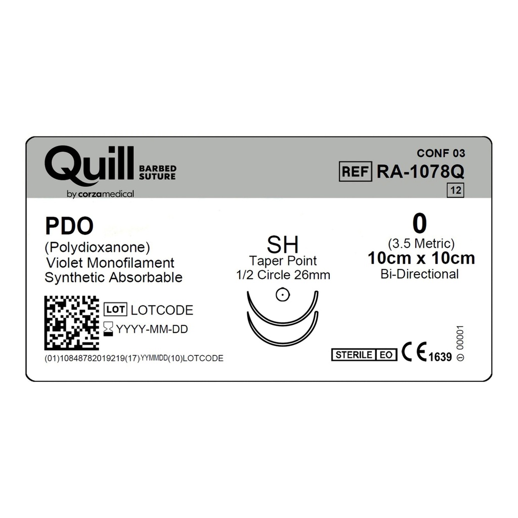 Surgical Specialties Quill 0 10 cm Polydioxanone Absorbable Suture with Needle and Violet, 12 per Box