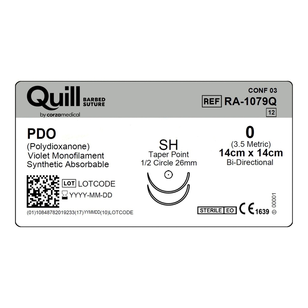 Surgical Specialties Quill 0 26 mm Polydioxanone Absorbable Suture with Needle and Violet, 12 per Box