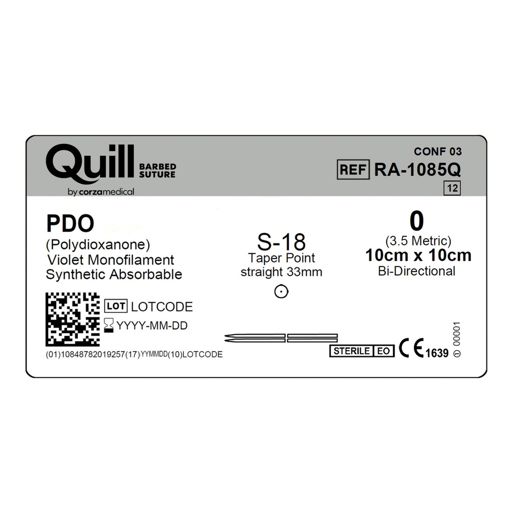 Surgical Specialties Quill 0 33 mm Polydioxanone Absorbable Suture with Needle and Violet, 12 per Box
