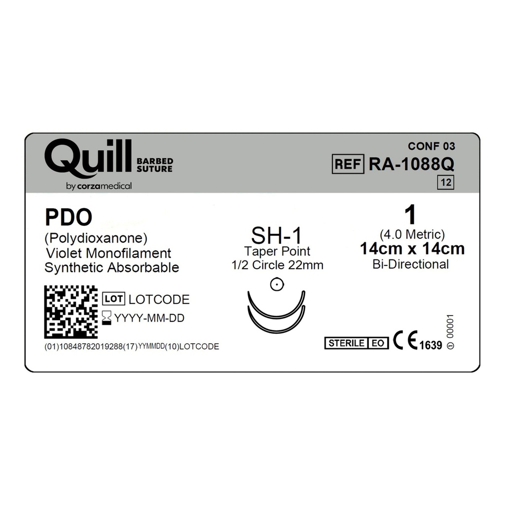 Surgical Specialties Quill 1 22 mm Polydioxanone Absorbable Suture with Needle and Violet, 12 per Box