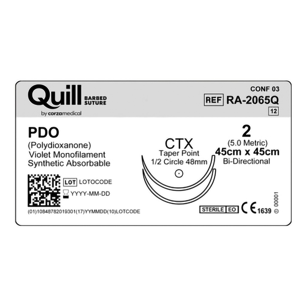 Surgical Specialties Quill 2 45 cm Polydioxanone Absorbable Suture with Needle and Violet, 12 per Box