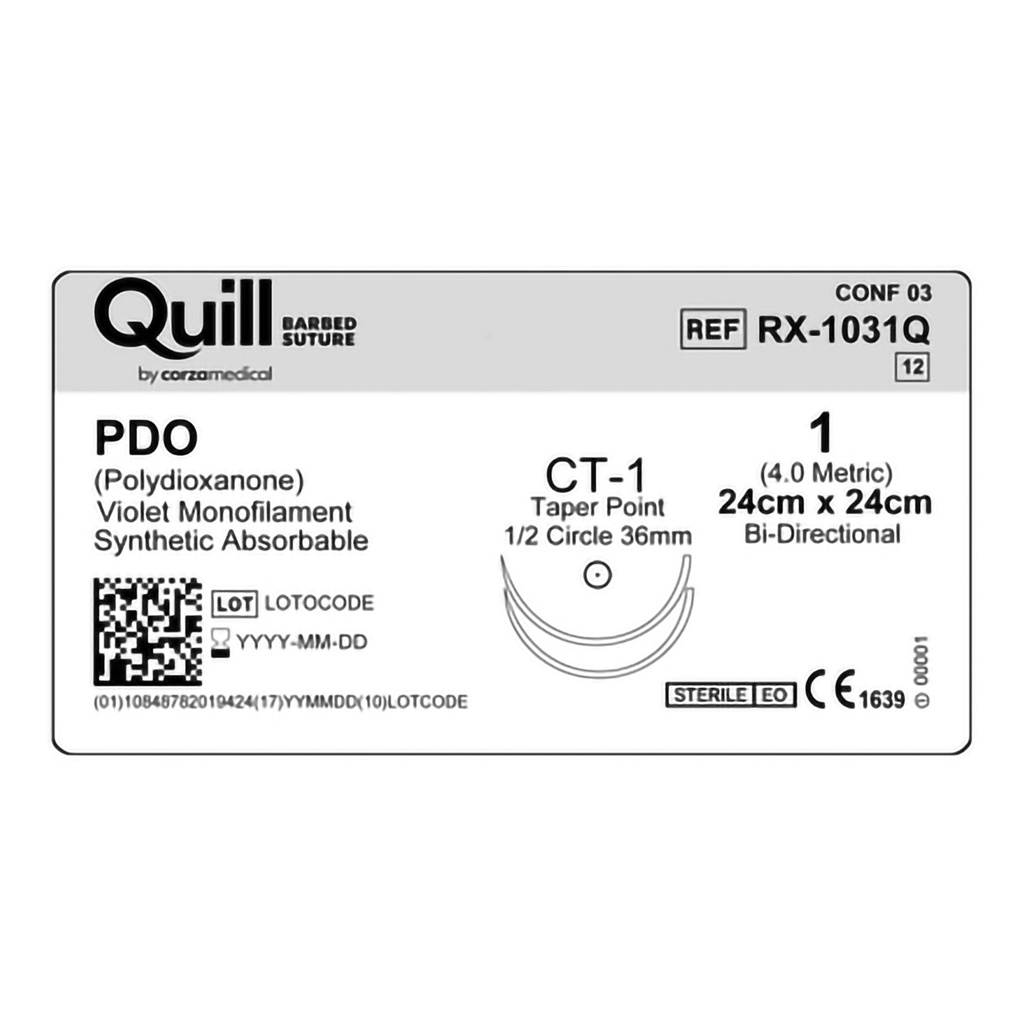 Surgical Specialties Quill 1 24 cm Polydioxanone Absorbable Suture with Needle and Violet, 12 per Box