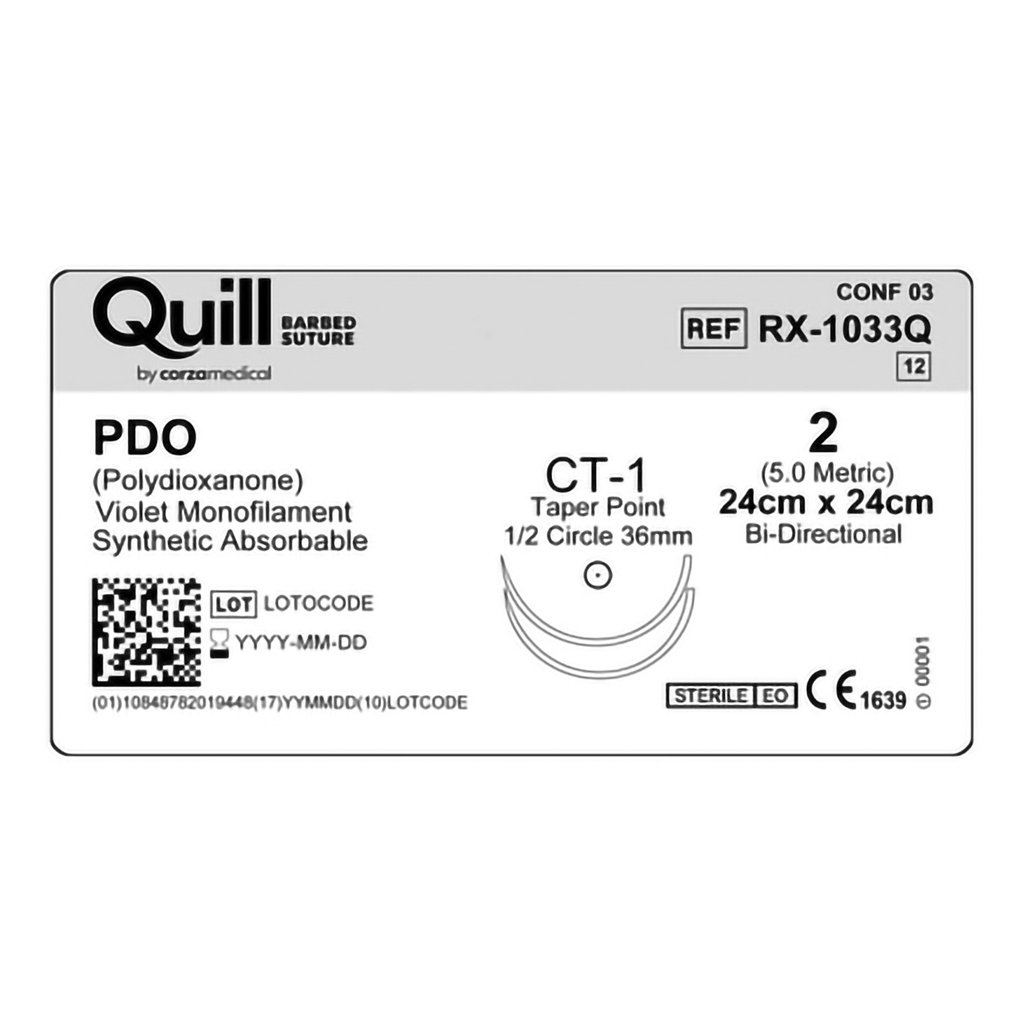 Surgical Specialties Quill 2 24 cm Polydioxanone Absorbable Suture with Needle and Violet, 12 per Box