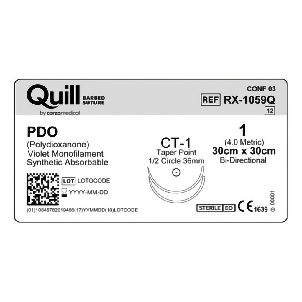 Surgical Specialties Quill 1 30 cm Polydioxanone Absorbable Suture with Needle and Violet, 12 per Box