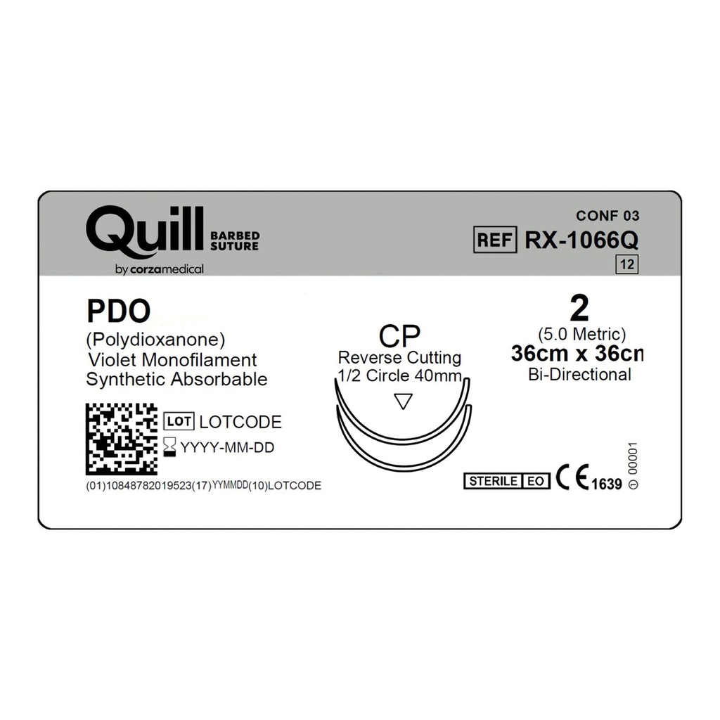 Surgical Specialties Quill 2 36 cm Polydioxanone Absorbable Suture with Needle and Violet, 12 per Box
