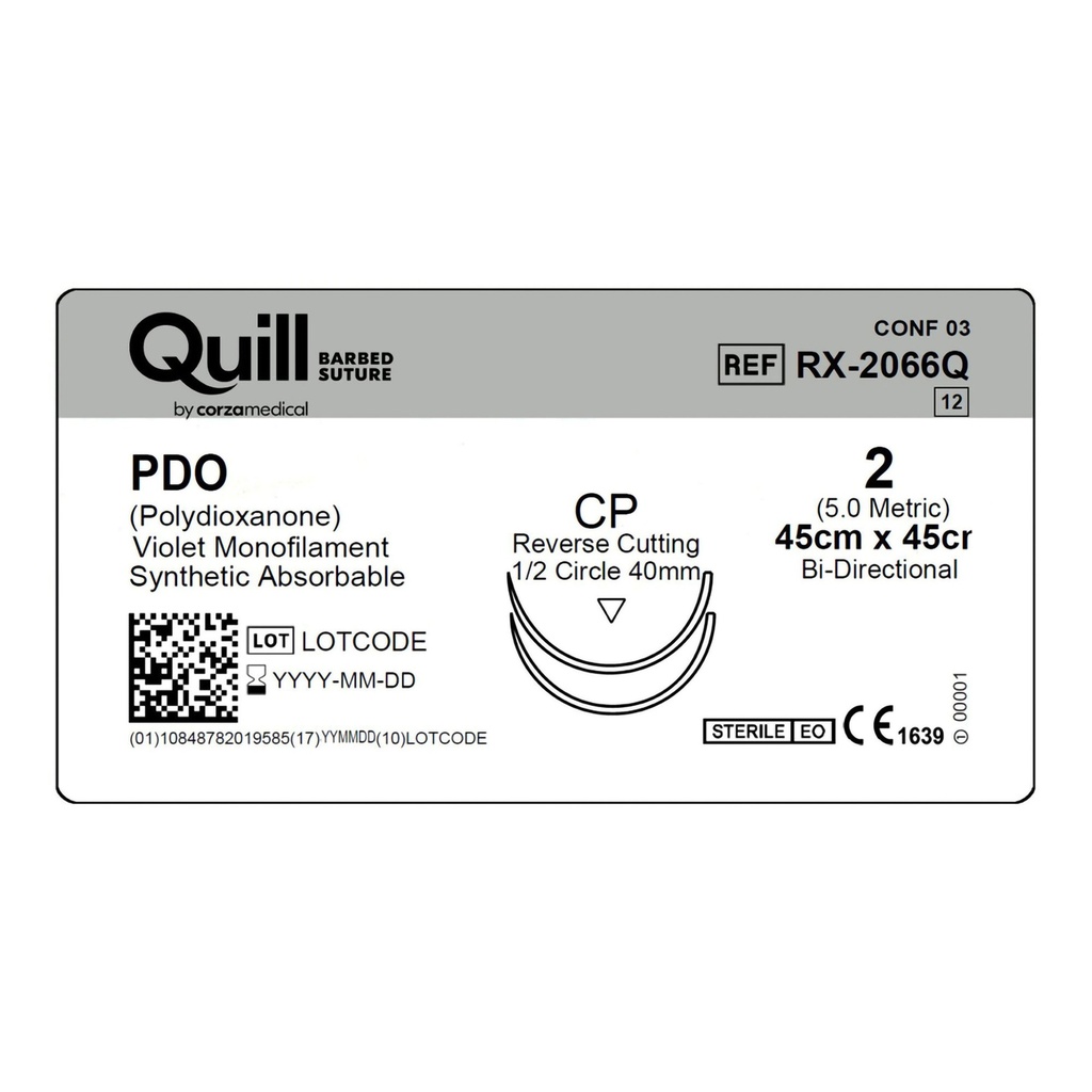 Surgical Specialties Quill 2 45 cm Polydioxanone Absorbable Suture with Needle and Violet, 12 per Box