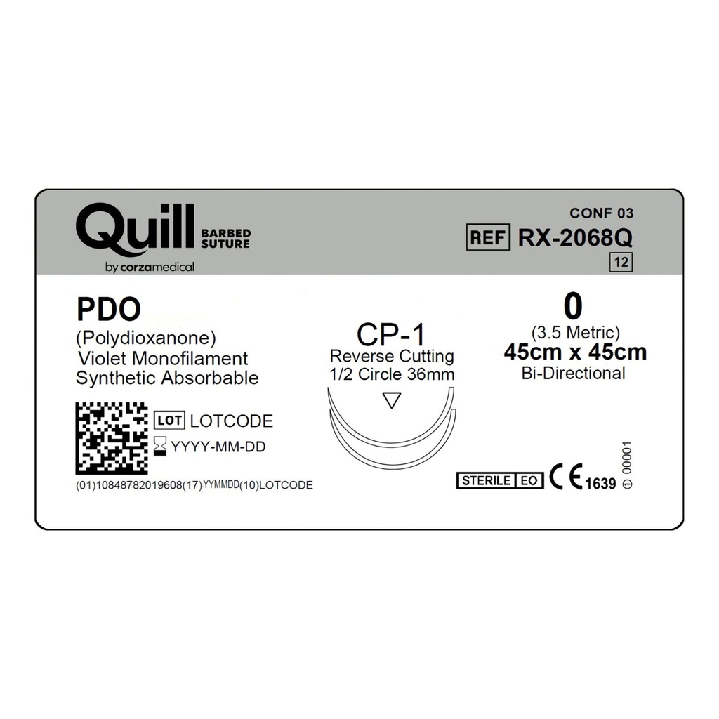 Surgical Specialties Quill 0 45 cm Polydioxanone Absorbable Suture with Needle and Violet, 12 per Box