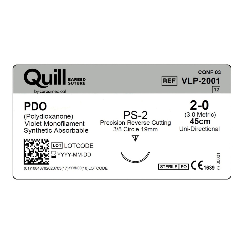 Surgical Specialties Quill Monoderm 19 mm x 45 cm Polydioxanone Absorbable Suture with Needle and Violet, 12 per Box
