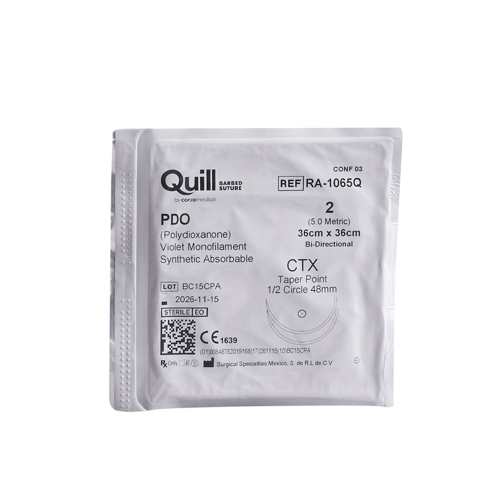 Surgical Specialties Quill 2 48 mm Polydioxanone Absorbable Suture with Needle and Violet, 12 per Box