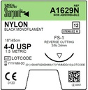 Surgical Specialties Sharpoint Plus 4-0 24 mm Nylon Nonabsorbable Suture with Needle and Black, 12 per Box