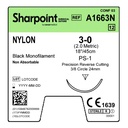 Surgical Specialties Sharpoint Plus 3-0 24 mm Nylon Nonabsorbable Suture with Needle and Black, 12 per Box