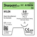 Surgical Specialties Sharpoint Plus 5-0 3/8 Circle Nylon Nonabsorbable Suture with Needle and Black, 12 per Box