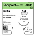 Surgical Specialties Sharpoint Plus 3-0 30 inch Nylon Nonabsorbable Suture with Needle and Black, 12 per Box