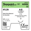 Surgical Specialties Sharpoint Plus 4-0 13 mm Nylon Nonabsorbable Suture with Needle and Black, 12 per Box