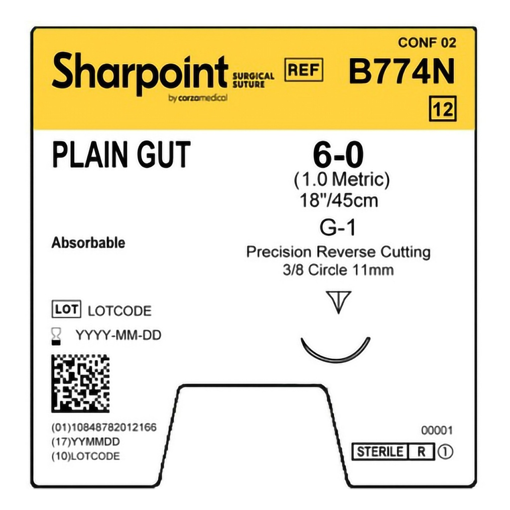 Surgical Specialties Sharpoint Plus 6-0 18 inch Plain Gut Absorbable Suture with Needle and Undyed, 12 per Box