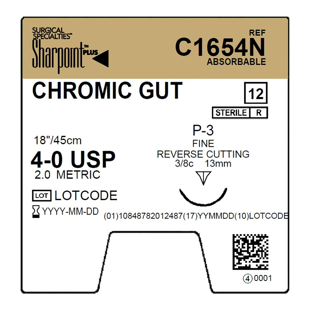 Surgical Specialties Sharpoint Plus 4-0 18 inch Chromic Gut Absorbable Suture with Needle and Undyed, 12 per Box