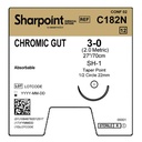 Surgical Specialties Sharpoint Plus 3-0 22 mm Chromic Gut Absorbable Suture with Needle and Undyed, 12 per Box