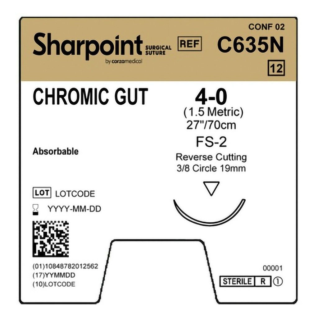 Surgical Specialties Sharpoint Plus 4-0 27 inch Chromic Gut Absorbable Suture with Needle and Undyed, 12 per Box