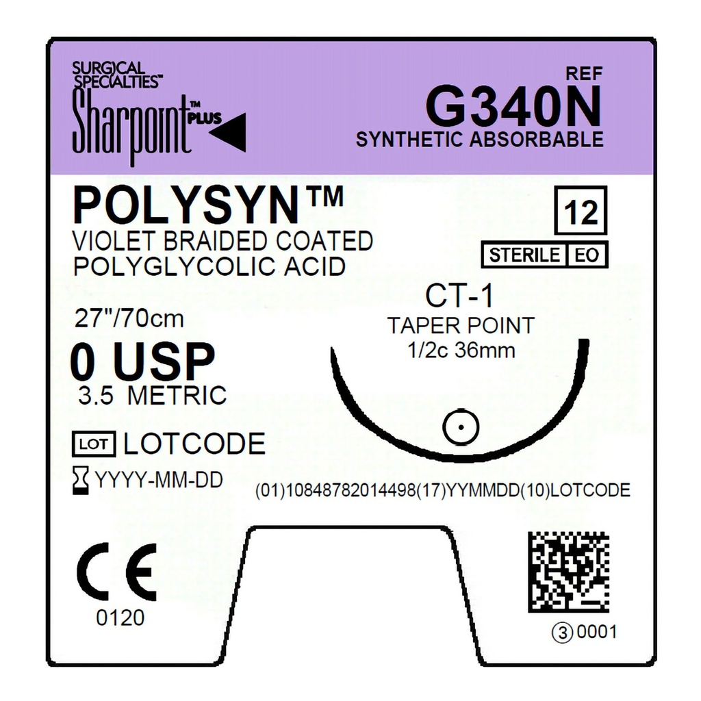 Surgical Specialties Sharpoint Plus 0 36 mm PolySyn/Polyglycolic Acid Absorbable Suture with Needle and Violet, 12 per Box